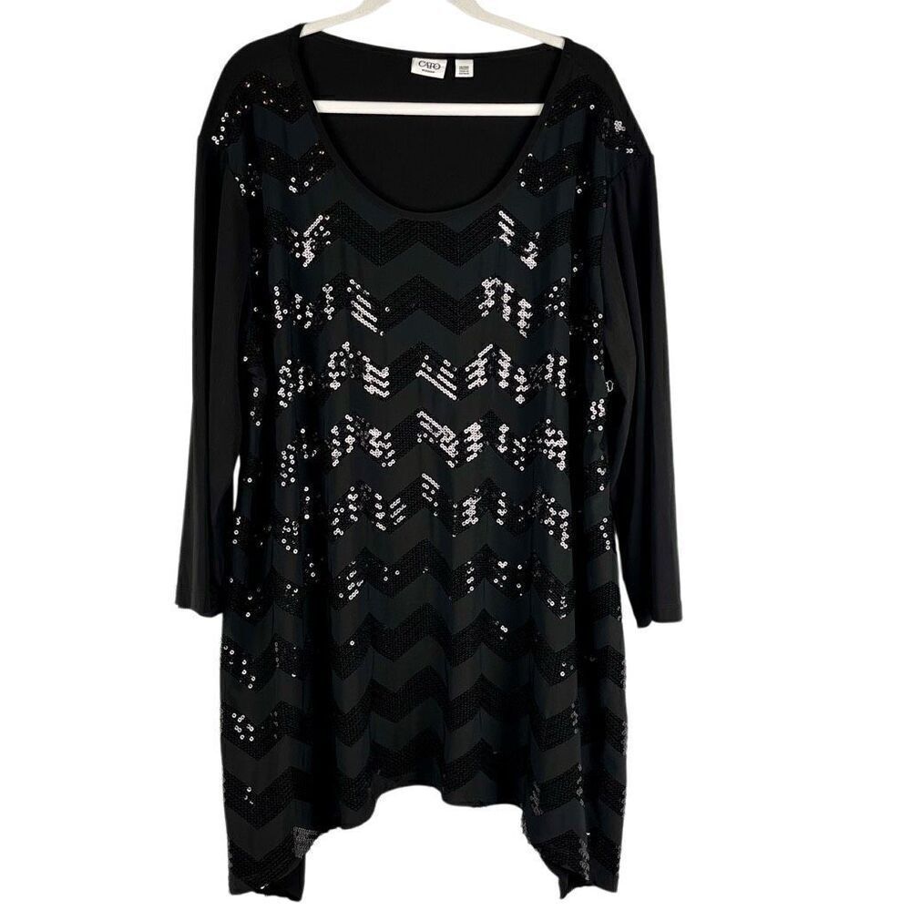 Cato Women’s Chevron Sequin Black 3/4 Sleeve Blouse 26/28W